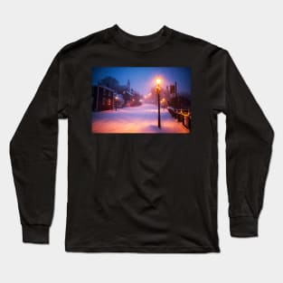 Old Town Marblehead Snowstorm Looking up at Abbot Hall Long Sleeve T-Shirt